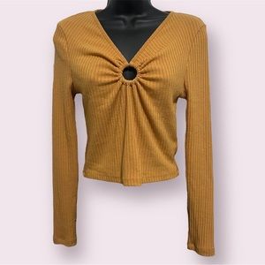 UK 14/US 10 TopShop Mustard O-Ring Long Sleeved Crop Top